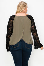 Load image into Gallery viewer, Solid Top Featuring Flattering Lace Bell Sleeves

