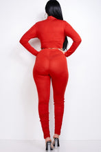 Load image into Gallery viewer, Solid Heavy Rayon Spandex Collared Tie Front Top And Ruched Pants Two Piece Set
