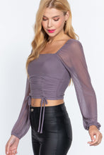 Load image into Gallery viewer, Long Slv Ruched Mesh Knit Top
