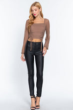 Load image into Gallery viewer, Long Slv Ruched Mesh Knit Top
