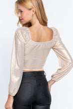 Load image into Gallery viewer, Long Slv Ruched Metallic Knit Top
