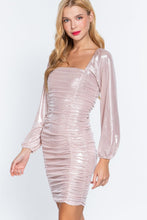 Load image into Gallery viewer, Ruched Metallic Knit Mini Dress
