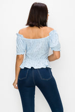 Load image into Gallery viewer, Peplum Eyelet Puff Sleeve Top
