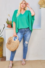 Load image into Gallery viewer, V Neck Dolman Sleeves Front Waist Elastic Solid Top
