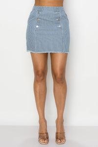 Button Frayed Denim Mini Skirt