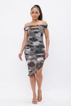 Load image into Gallery viewer, Printed Mesh Off Shoulder Dress

