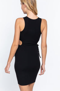 Sleeveless Round Neck Side Cut Out Detail Mini Dress