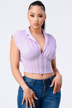 Load image into Gallery viewer, Luxe Collared V-neck Contrast Blouse Top
