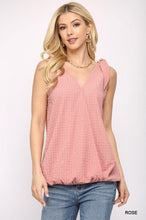 Load image into Gallery viewer, Solid Textured And Sleeveless Surplice Top With Shoulder Tie
