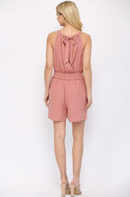 Load image into Gallery viewer, Textured Woven And Smocking Waist Romper With Back Open And Tie
