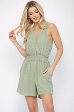 Load image into Gallery viewer, Textured Woven And Smocking Waist Romper With Back Open And Tie
