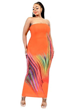 Load image into Gallery viewer, Plus Sleeveless Color Gradient Tube Top Maxi Dress

