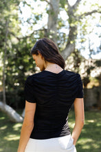 Load image into Gallery viewer, Mesh Ruched Cut-out Detail Short Sleeve Top
