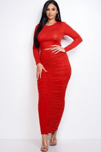 Load image into Gallery viewer, Solid Heavy Rayon Spandex Long Sleeve Cropped Top And Ruched Maxi Skirt Two Piece Set
