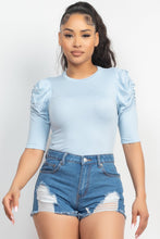 Load image into Gallery viewer, Round Neck Puff Ruched Sleeve Top
