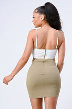 Load image into Gallery viewer, Multi Fabric Bralette Side Cutout With Gold Chain Zipper Closure Back Bodycon Mini Dress
