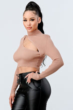 Load image into Gallery viewer, Lux Sweater Rib Cutout Mock Neck Crop Top

