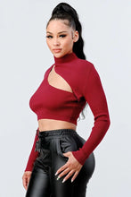 Load image into Gallery viewer, Lux Sweater Rib Cutout Mock Neck Crop Top
