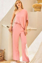 Load image into Gallery viewer, One Shoulder 3/4 Sleeve Unbalanced Waist Elastic Solid Pants Jumpsuit
