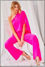 Load image into Gallery viewer, One Shoulder 3/4 Sleeve Unbalanced Waist Elastic Solid Pants Jumpsuit
