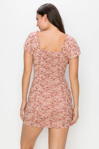 Ruched Floral Ruffled Bodycon Dress