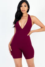 Load image into Gallery viewer, Casual Solid Halter V Neck Ribbed Bodycon Romper
