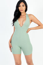 Load image into Gallery viewer, Casual Solid Halter V Neck Ribbed Bodycon Romper
