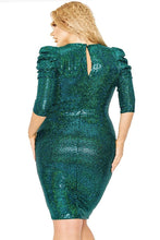Cargar imagen en el visor de la galería, Plus Metallic Sequins 3/4 Puff Sleeve Midi Dress
