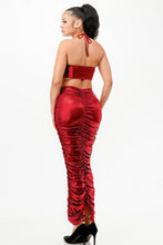 Load image into Gallery viewer, Metallic Rushed Halter Dress
