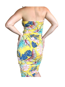 Yellow Flowers open Shoulder Body-con Women Dresses S-XL