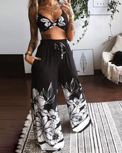 Load image into Gallery viewer, Butterfly Graphic Print Crop Top &amp; Wide Leg Pants Set
