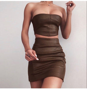 Tube Tops and Skirts Set Faux Leather S-L