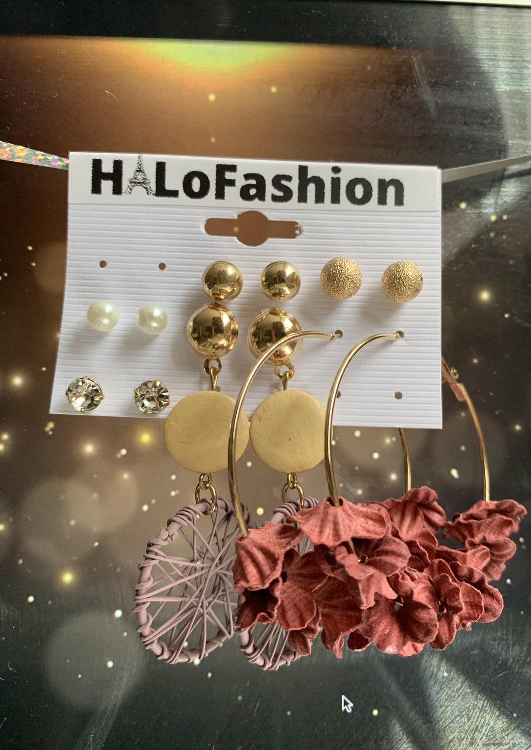 Hoop Metal Gold Flowers Earrings Set