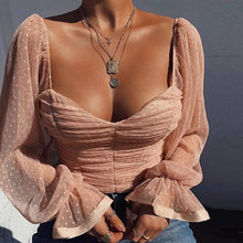 Load image into Gallery viewer, Sexy chiffon net yarn wave point breast wrap navel small long sleeve (size S-XL)
