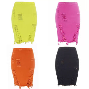 New summer 2020 slim fitting sexy ripped hot denim skirts candy colors for women (SIZE S-XL)