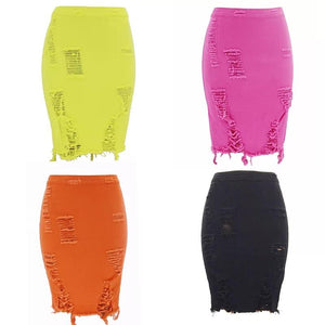 Slim fitting sexy ripped hot denim skirts candy colors for women ( SIZE S-2XL)