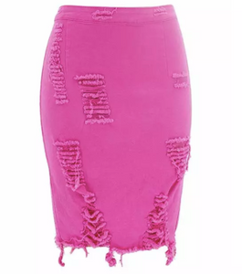 New summer 2020 slim fitting sexy ripped hot denim skirts candy colors for women