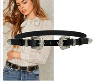 Load image into Gallery viewer, Women PU Leather Double Buckle Belt
