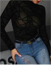 Load image into Gallery viewer, Plus Size Sheer Mesh Geometric Long Sleeve Top S-XL
