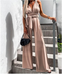 V Neck Knotted Flared Women's Jumpsuit SIZE S- XXL