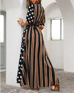 Dots & Stripes V-neck Plunge Slit Maxi Dress S -XL