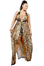 Load image into Gallery viewer, Plus Wild Animal Print Halter Neck Mexi Dress
