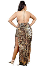 Load image into Gallery viewer, Plus Wild Animal Print Halter Neck Mexi Dress
